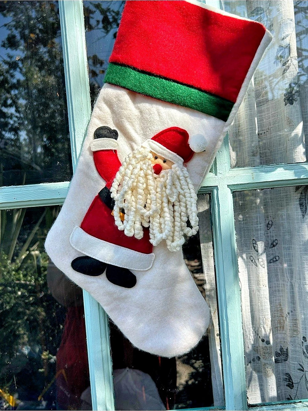 Santa Christmas Stocking in Red & White